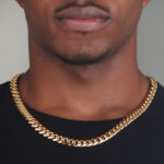 10.5mm Silver Cuban Link Box Clasp Chain Yellow Gold b