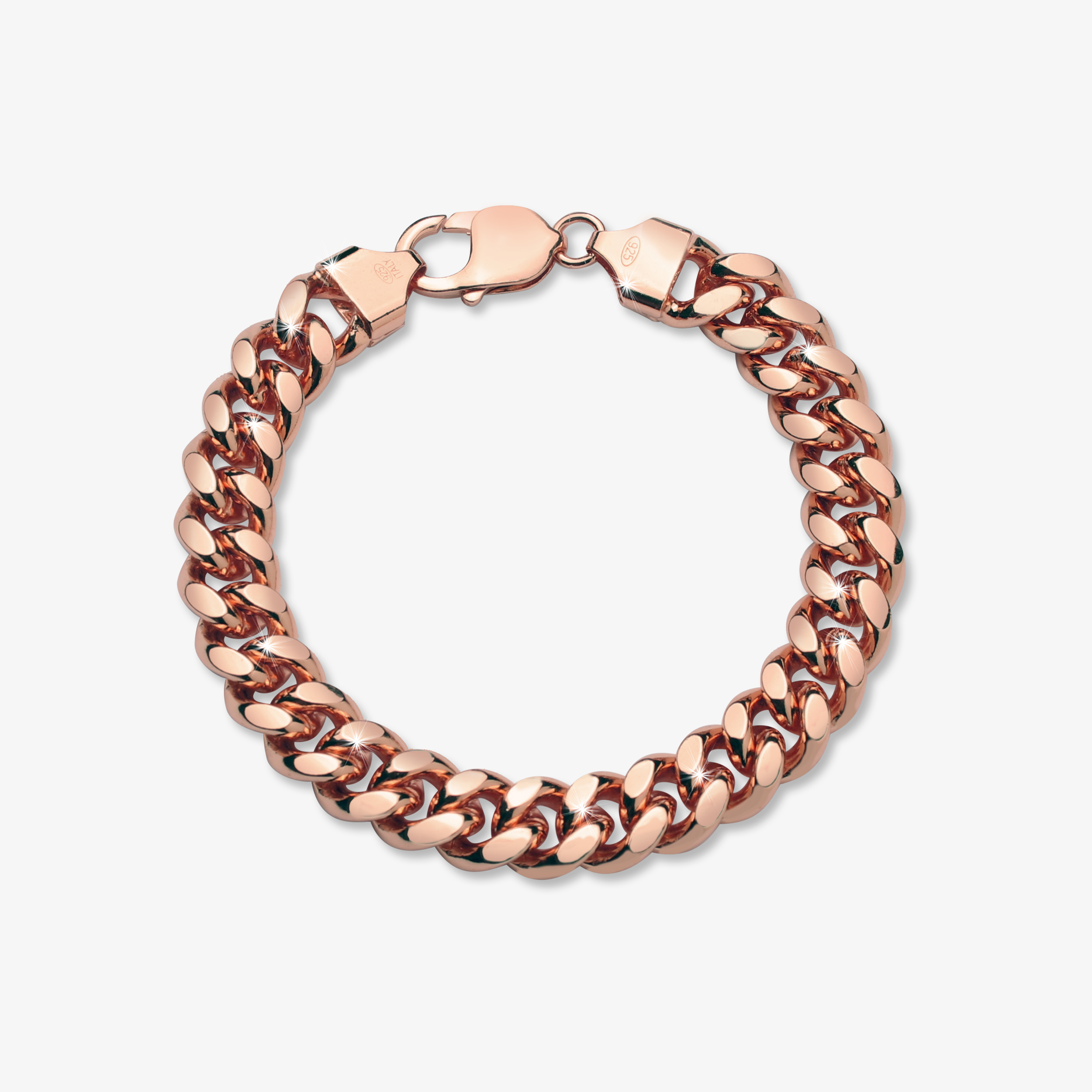 10.5mm Silver Cuban Link Lobster Bracelet Rose Gold - a