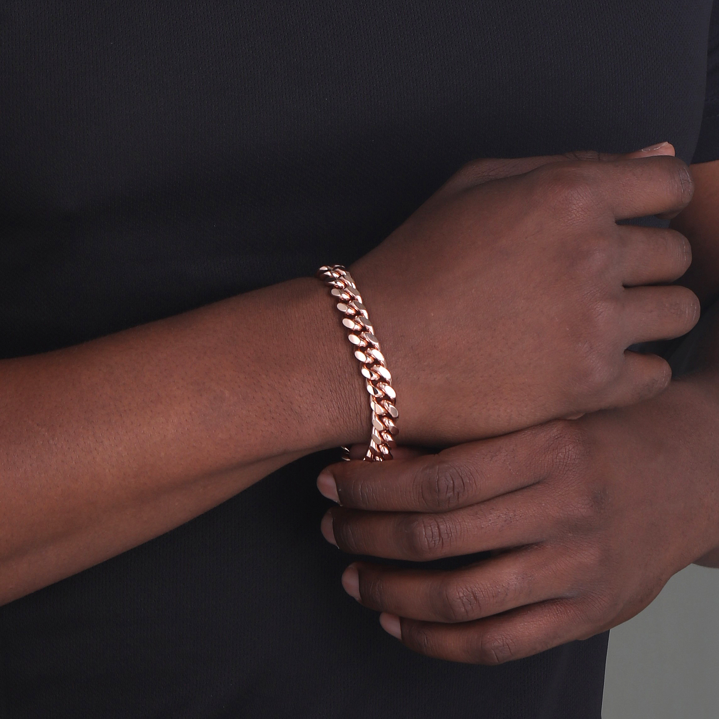 10.5mm Silver Cuban Link Lobster Bracelet Rose Gold b