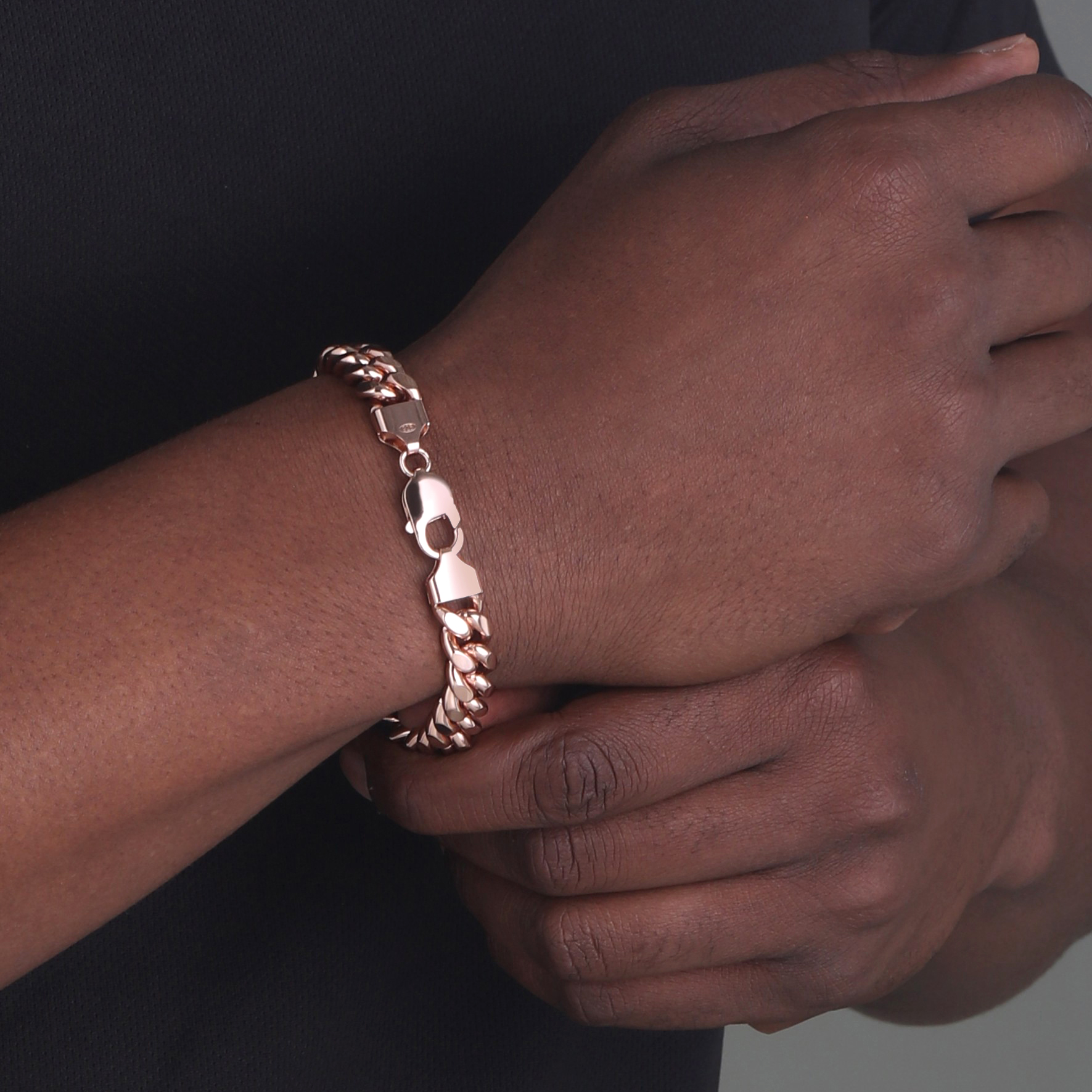 10.5mm Silver Cuban Link Lobster Bracelet Rose Gold c