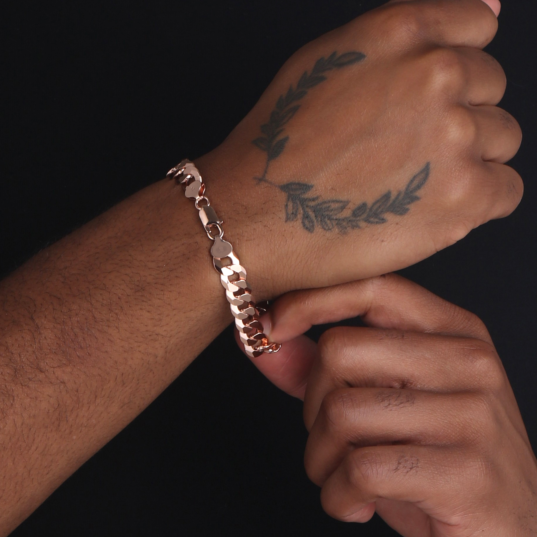 10mm-Flat-Cuban-Link-Bracelet-Rose-Gold-c 10mm Flat Cuban Link Bracelet Rose Gold c