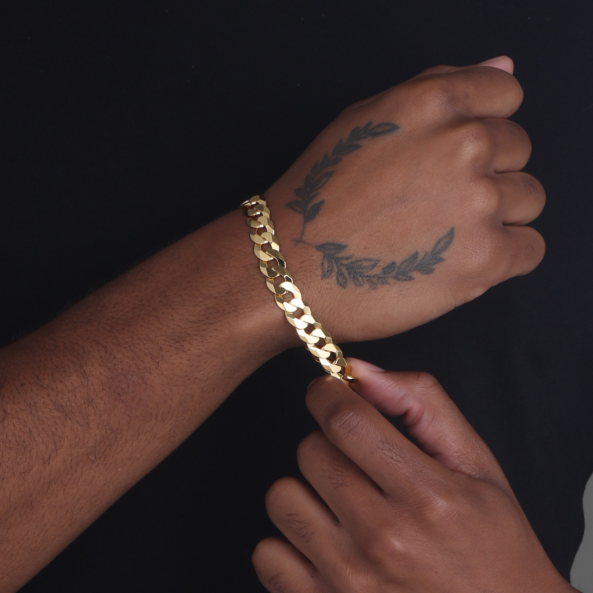 10mm Flat Cuban Link Bracelet Yellow Gold b