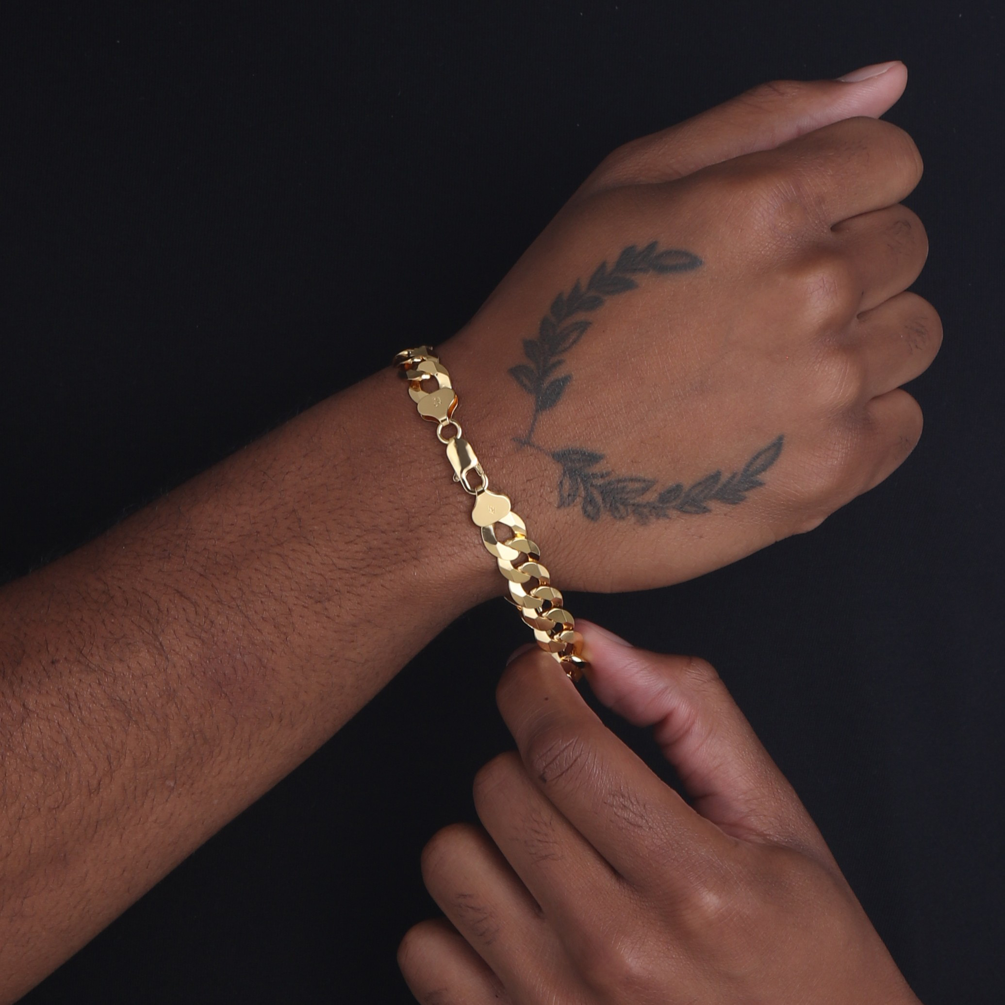 10mm Flat Cuban Link Bracelet Yellow Gold c
