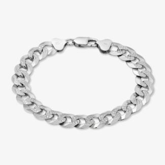 10mm Flat Cuban Link Diamond Cut Bracelet Rhodium - a