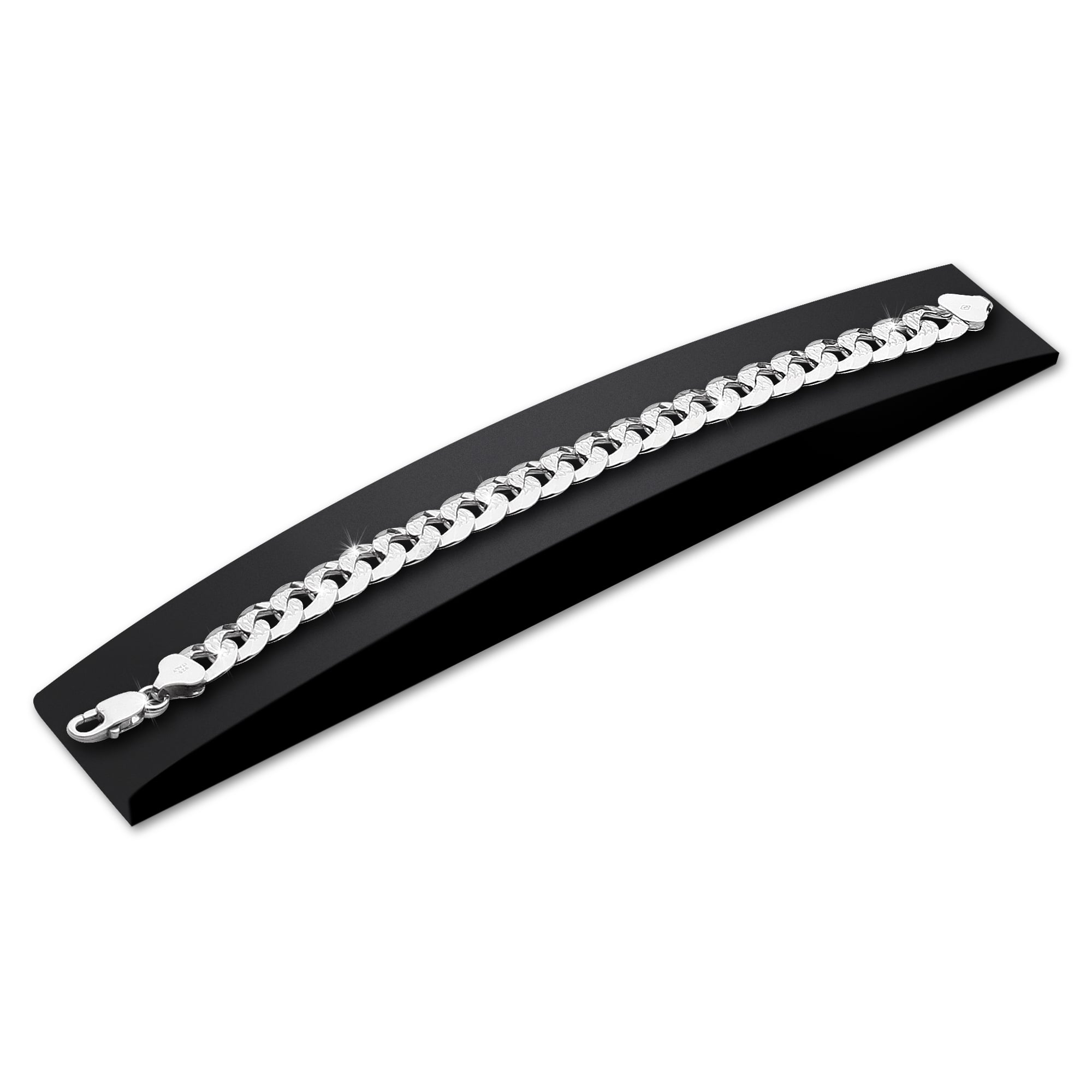 10mm-Flat-Cuban-Link-Diamond-Cut-Bracelet-Rhodium-d 10mm Flat Cuban Link Diamond Cut Bracelet Rhodium d