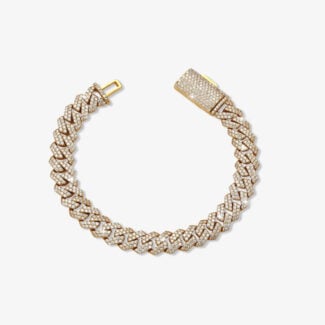 10mm Iced Out Cuban Link Bracelet Yellow Gold - a
