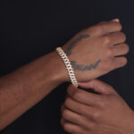 10mm Iced Out Cuban Link Bracelet Yellow Gold b