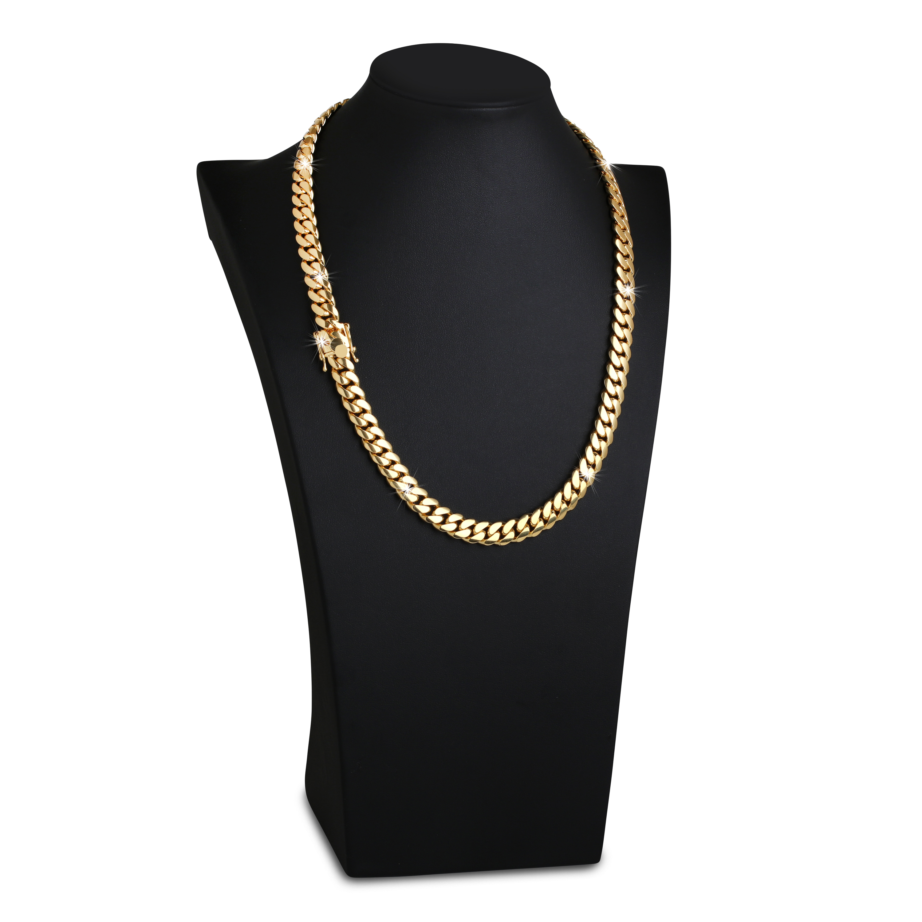 10mm Premium Cuban Link Box Clasp Chain 18KT Yellow Gold d