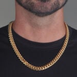 10mm Silver Cuban Link Lobster Chain Yellow Gold b
