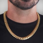 12mm Silver Cuban Link Box Clasp Chain Yellow Gold - a