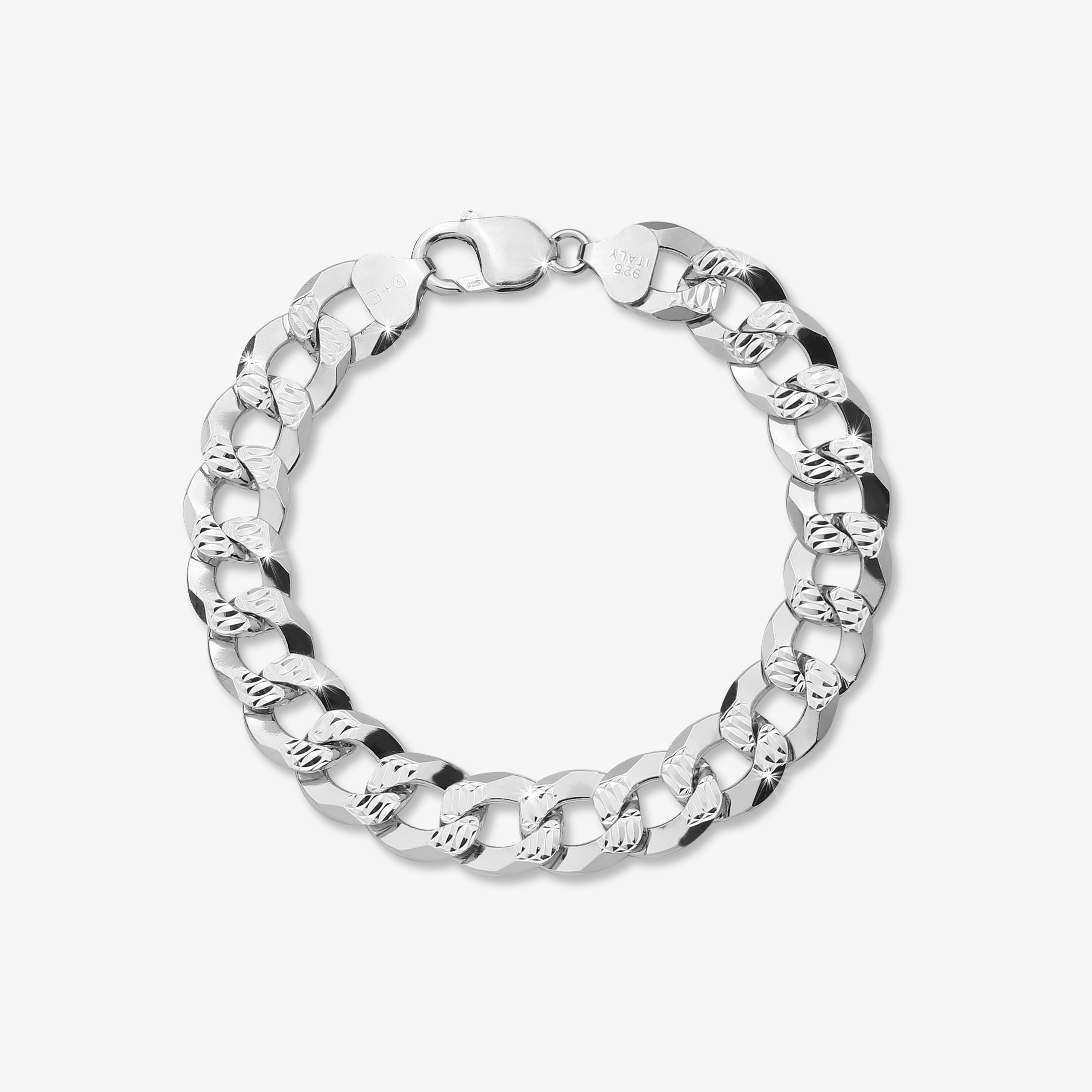 13mm Flat Cuban Link Diamond Cut Bracelet Rhodium - a1