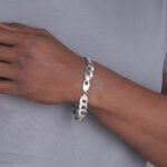 13mm Flat Cuban Link Diamond Cut Bracelet Rhodium c1