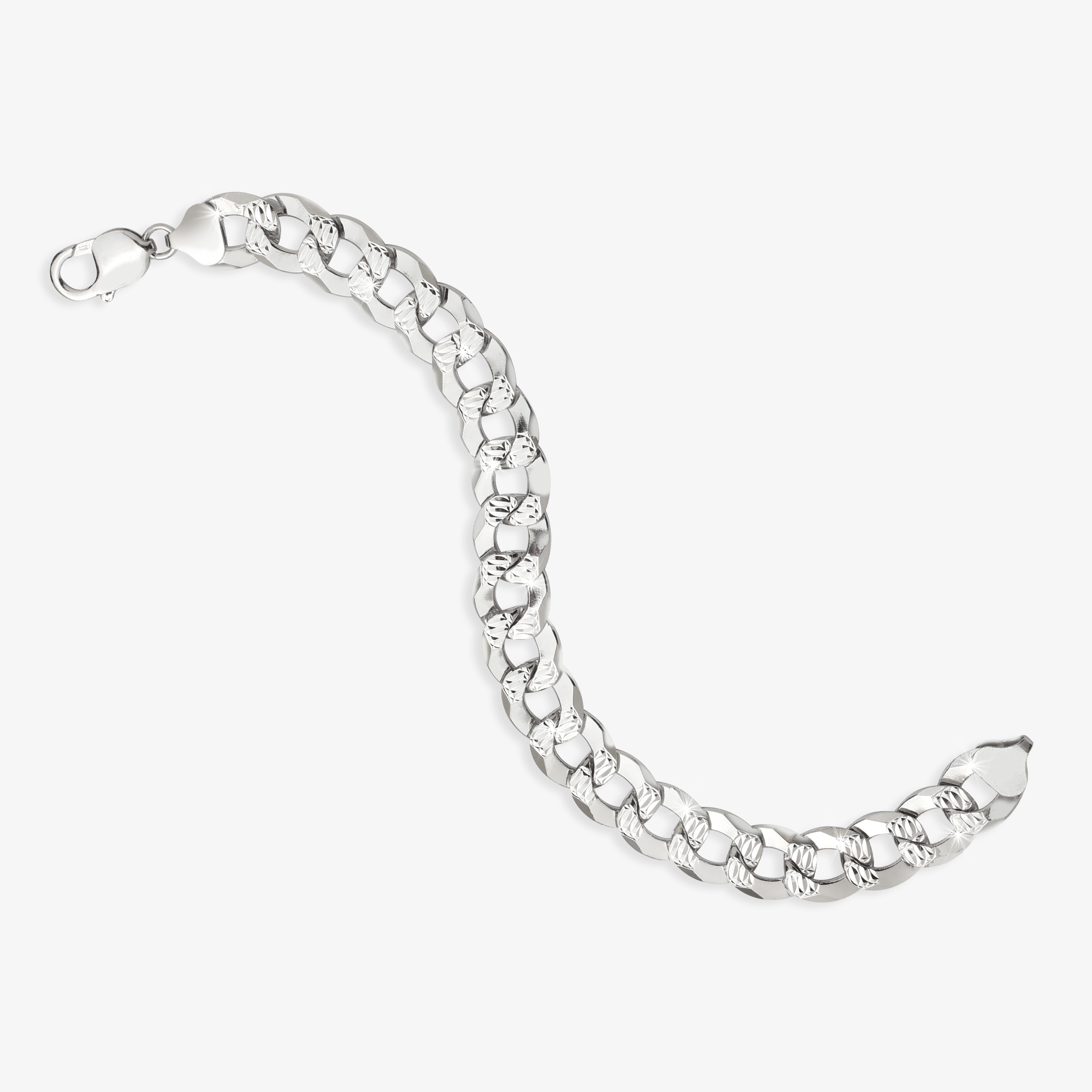 13mm Flat Cuban Link Diamond Cut Bracelet Rhodium d