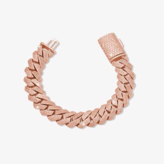 15mm iced out cuban link bracelet rose gold - a
