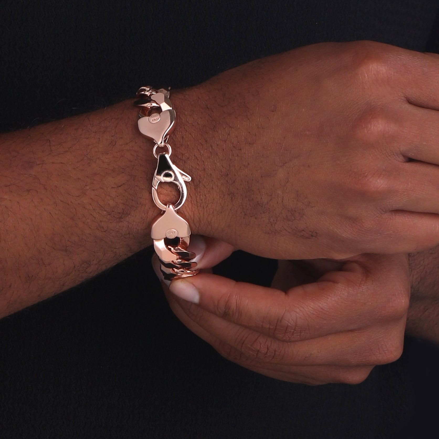 16mm-Flat-Cuban-Link-Bracelet-Rose-Gold-c 16mm Flat Cuban Link Bracelet Rose Gold c