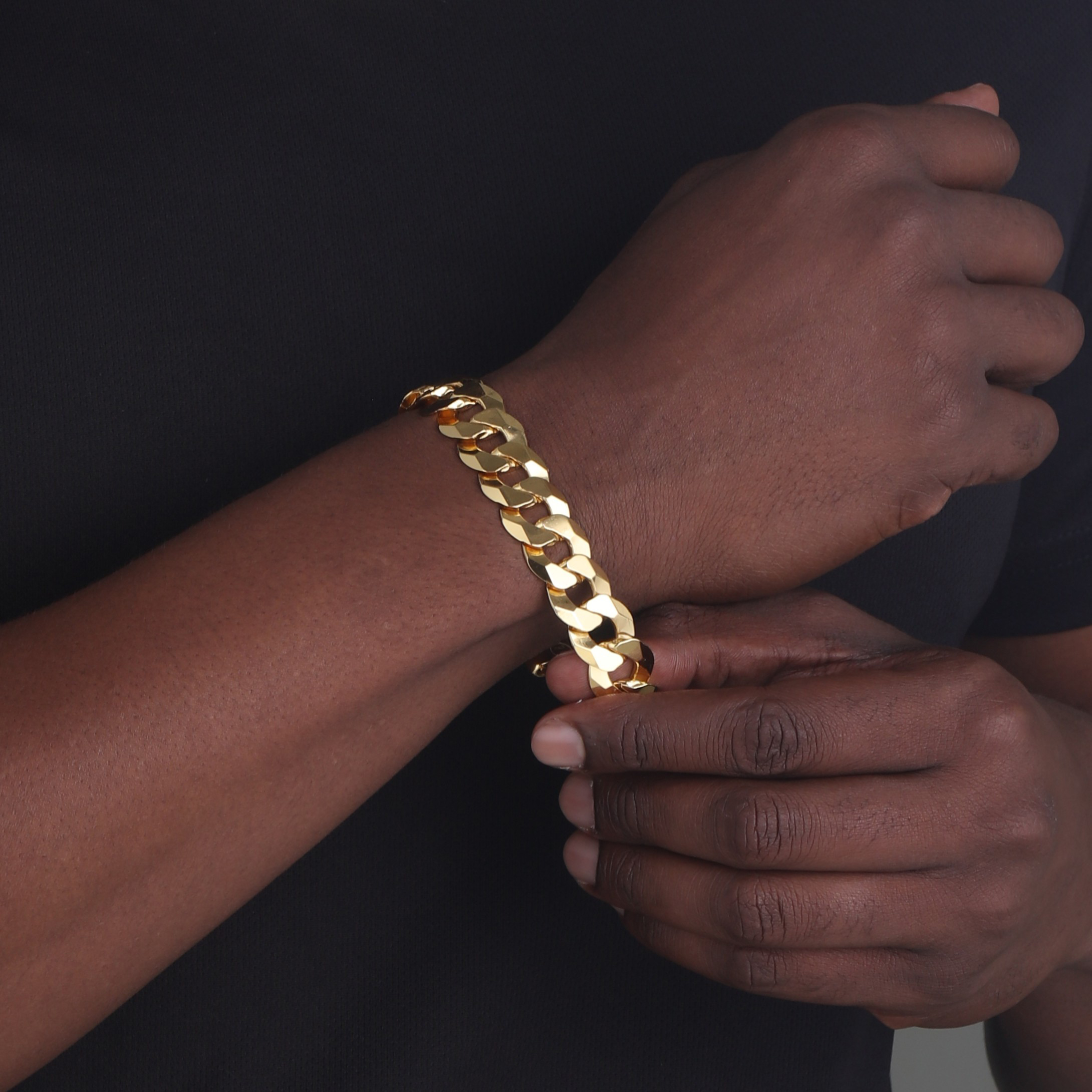 16mm Flat Cuban Link Bracelet Yellow Gold b