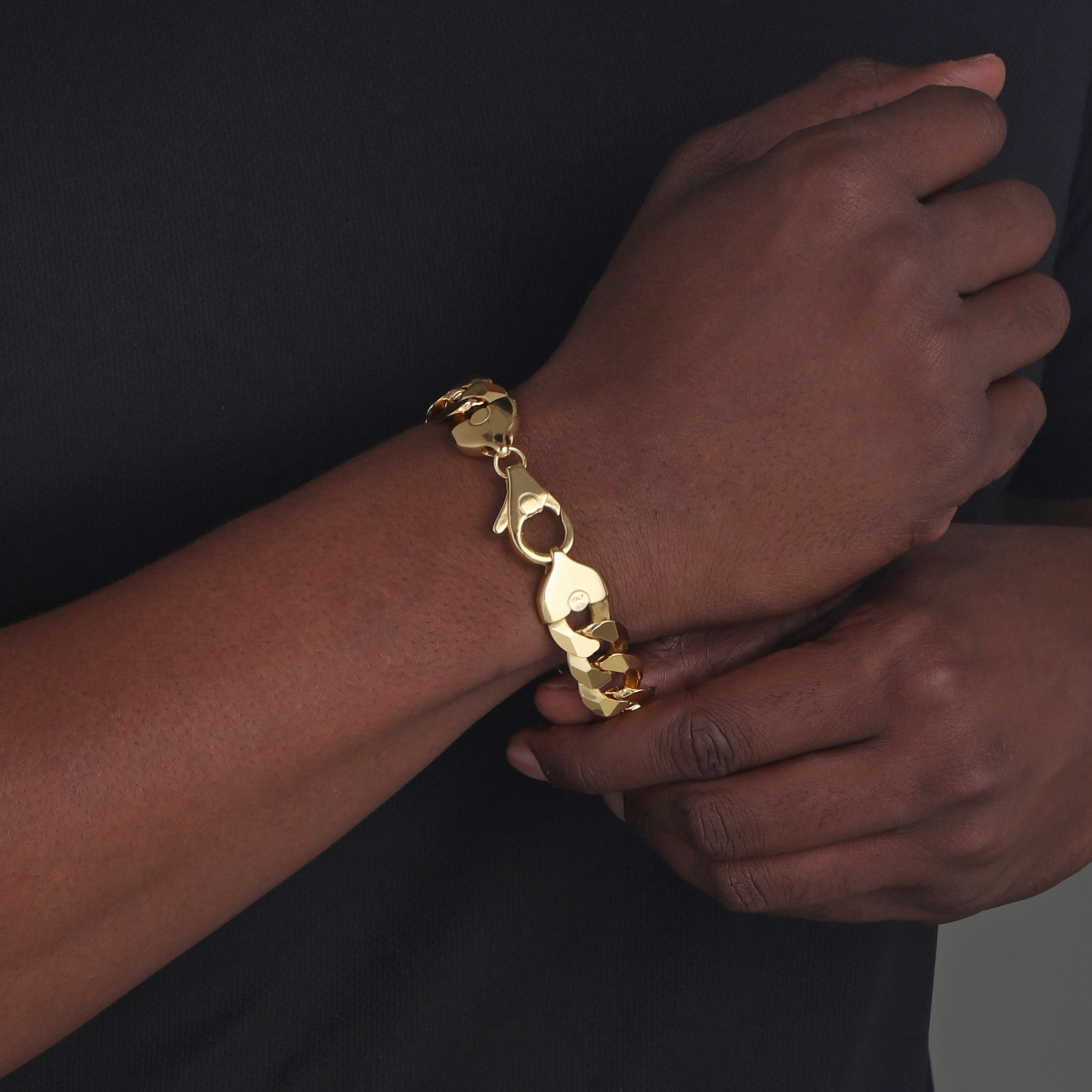 16mm Flat Cuban Link Bracelet Yellow Gold c