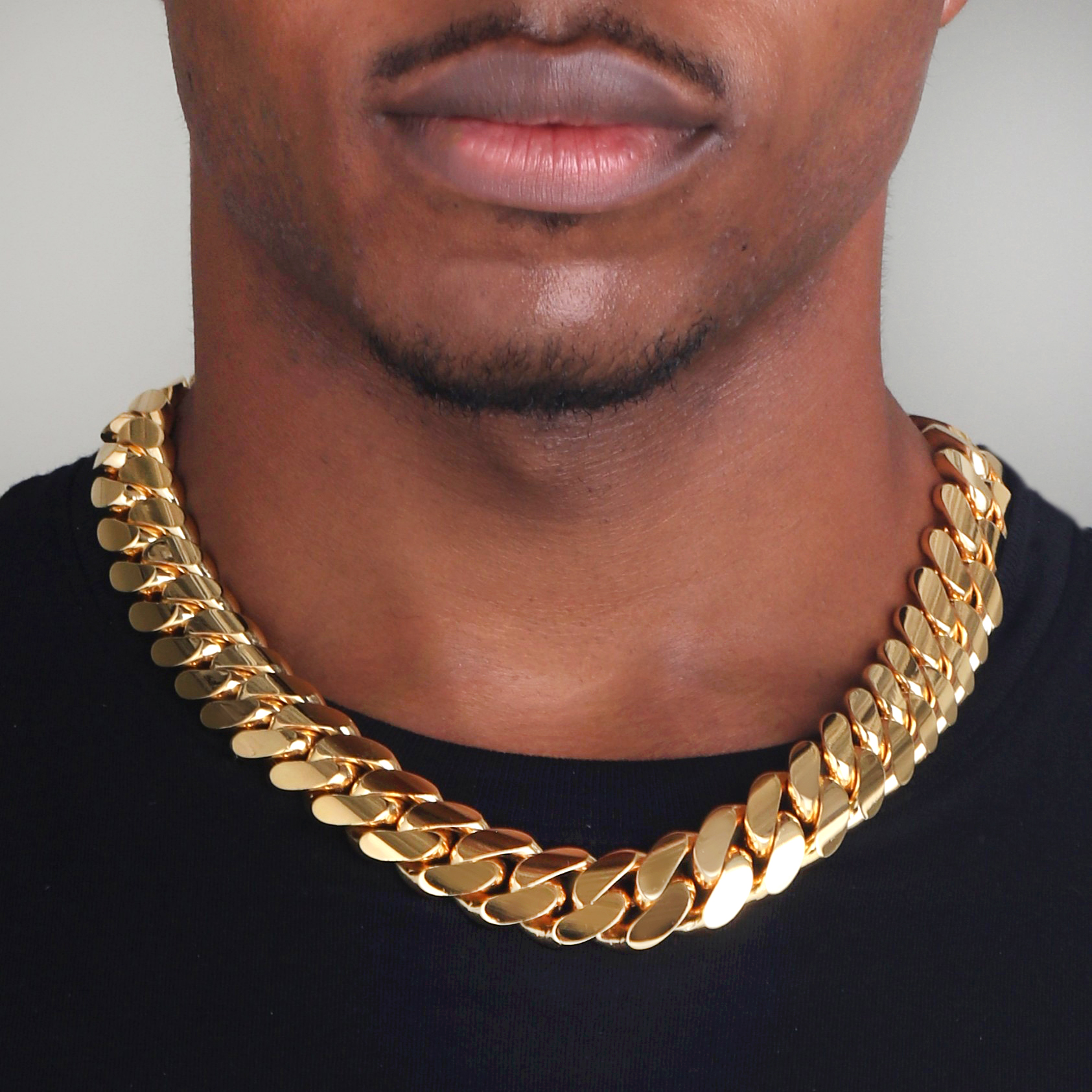 20mm Premium Cuban Link Snap Clasp Chain 18KT Yellow Gold b