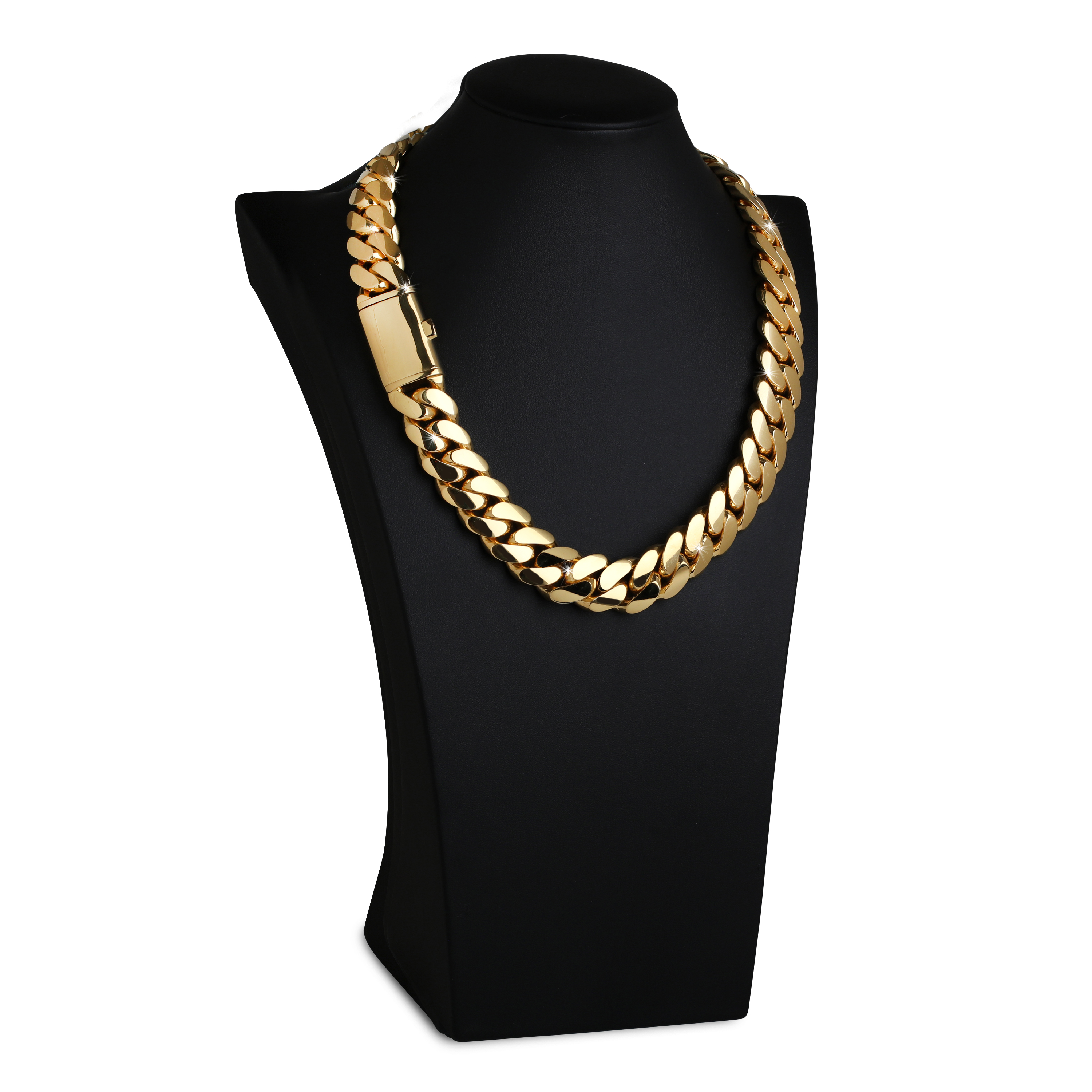 20mm Premium Cuban Link Snap Clasp Chain 18KT Yellow Gold d