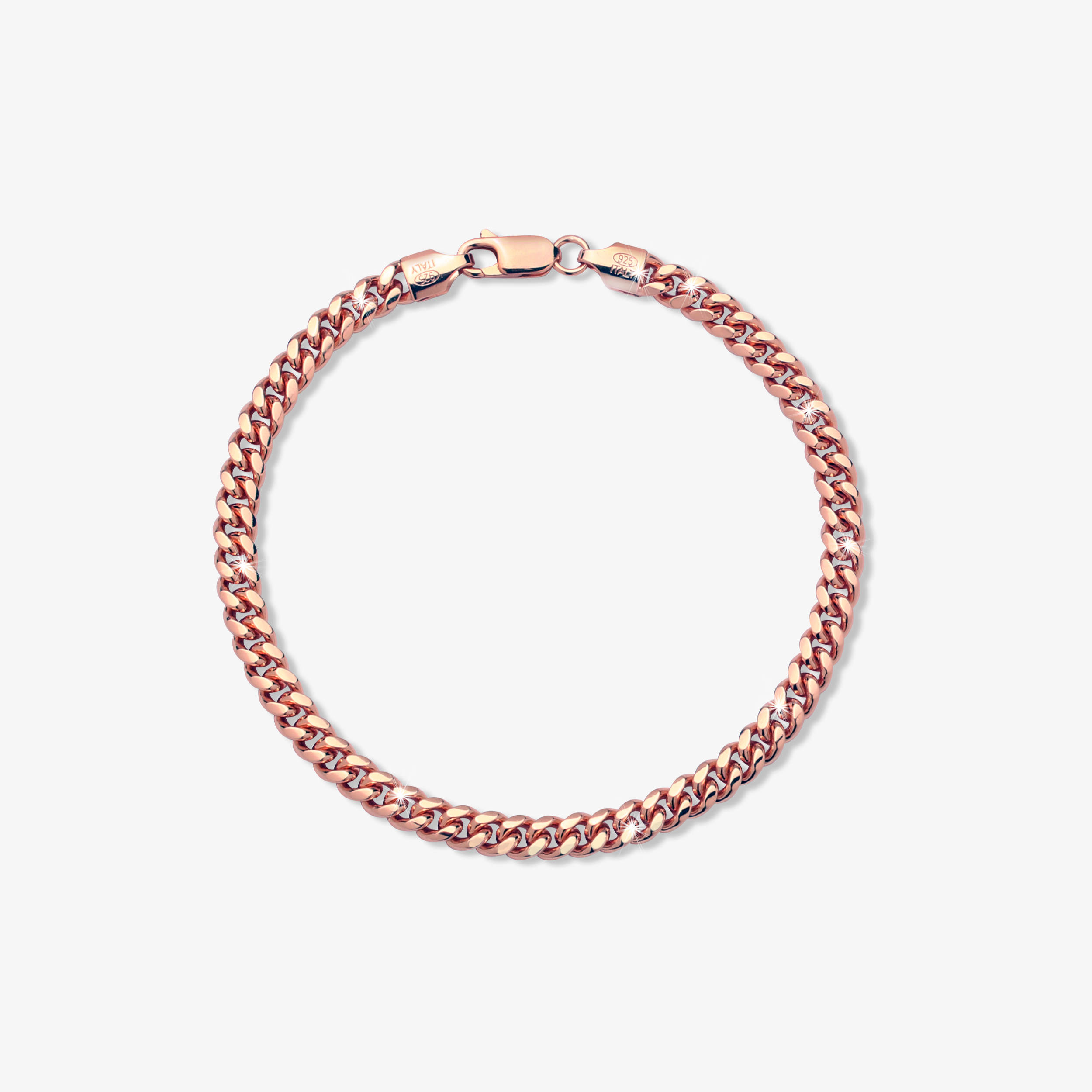 5mm Silver Cuban Link Lobster Bracelet Rose Gold - a