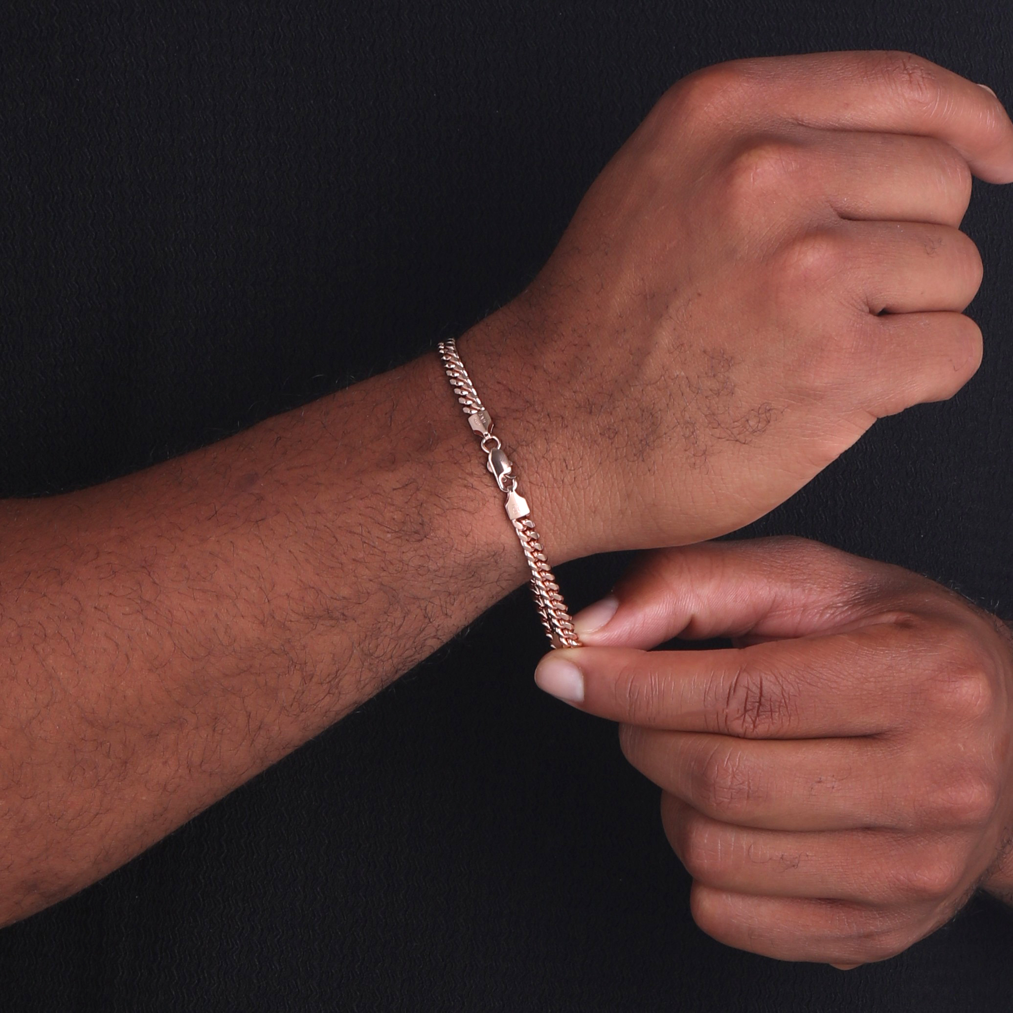 5mm Silver Cuban Link Lobster Bracelet Rose Gold c