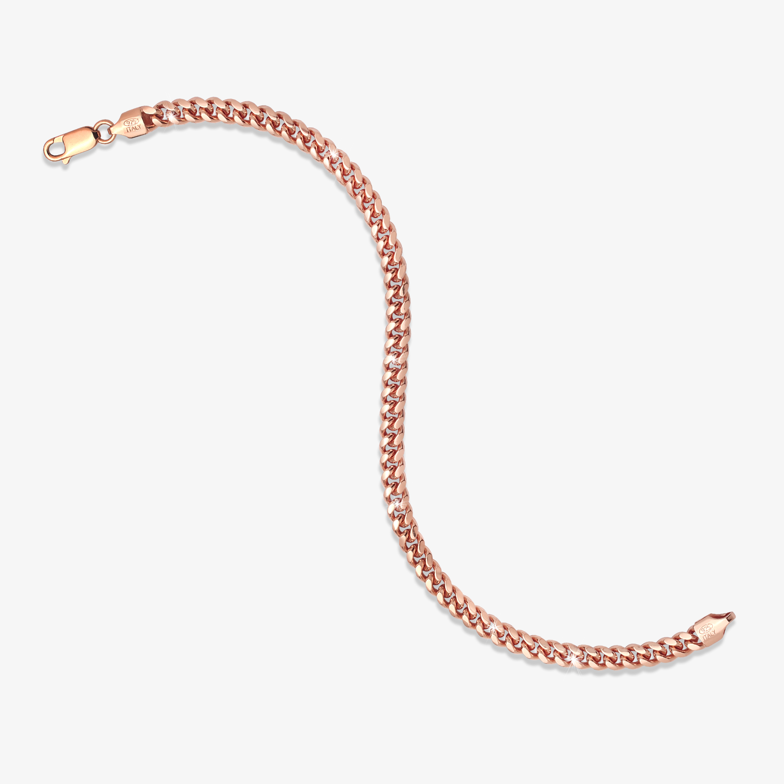 5mm Silver Cuban Link Lobster Bracelet Rose Gold e