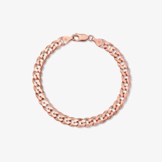 7mm Flat Cuban Link Bracelet Rose Gold - a