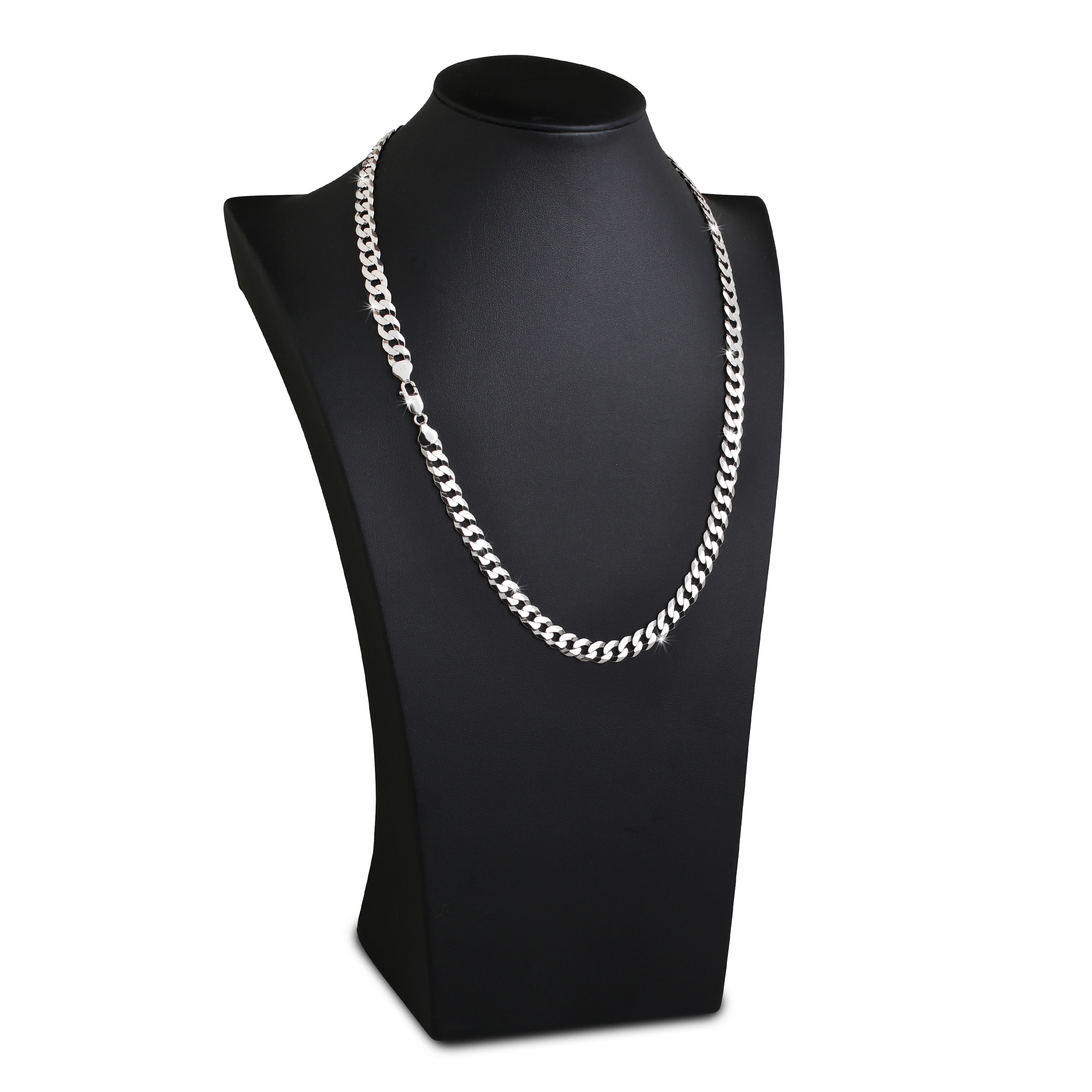 7mm-Flat-Cuban-Link-Chain-Rhodium-b 7mm Flat Cuban Link Chain Rhodium b