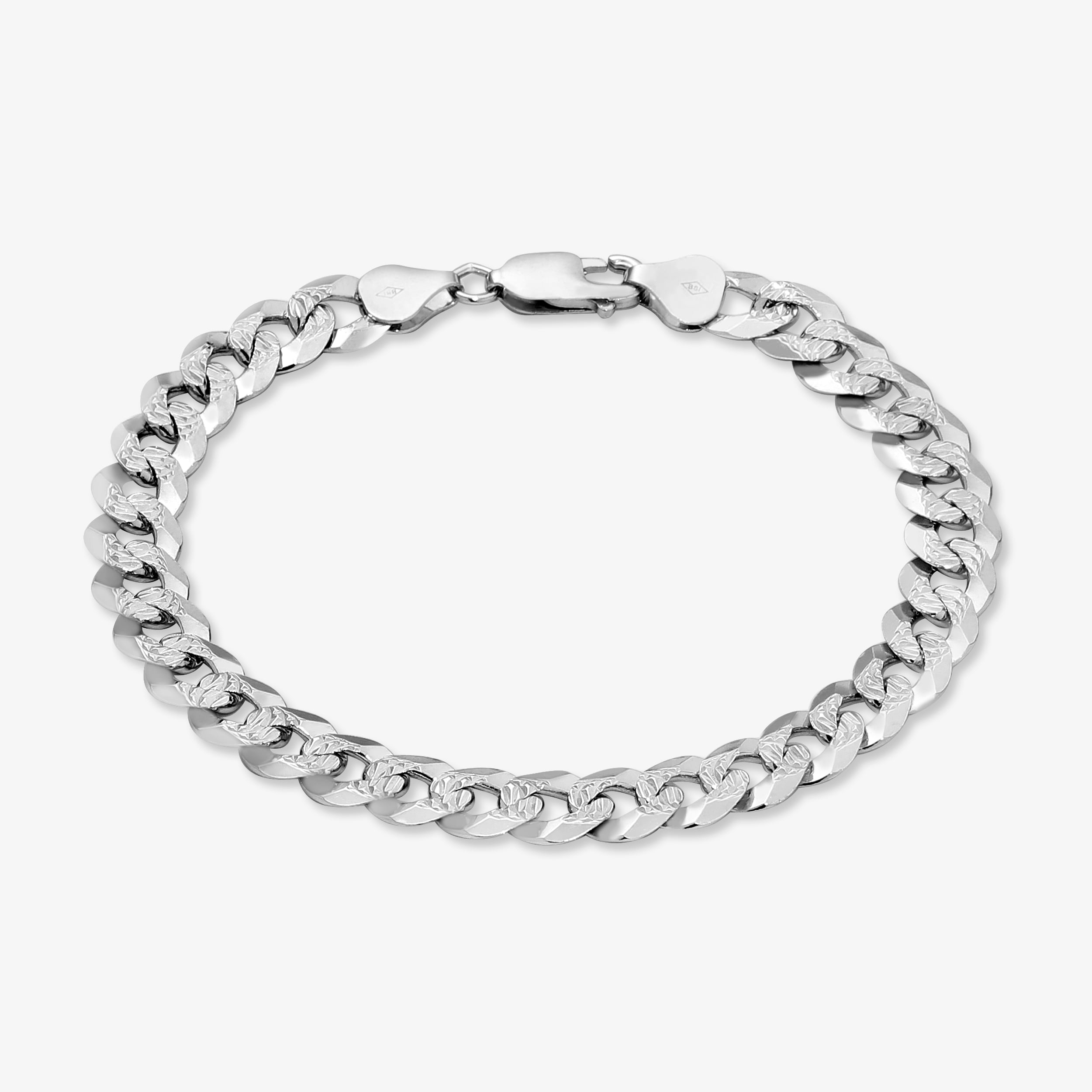 7mm-Flat-Cuban-Link-Diamond-Cut-Bracelet-Rhodium-a 7mm Flat Cuban Link Diamond Cut Bracelet Rhodium - a