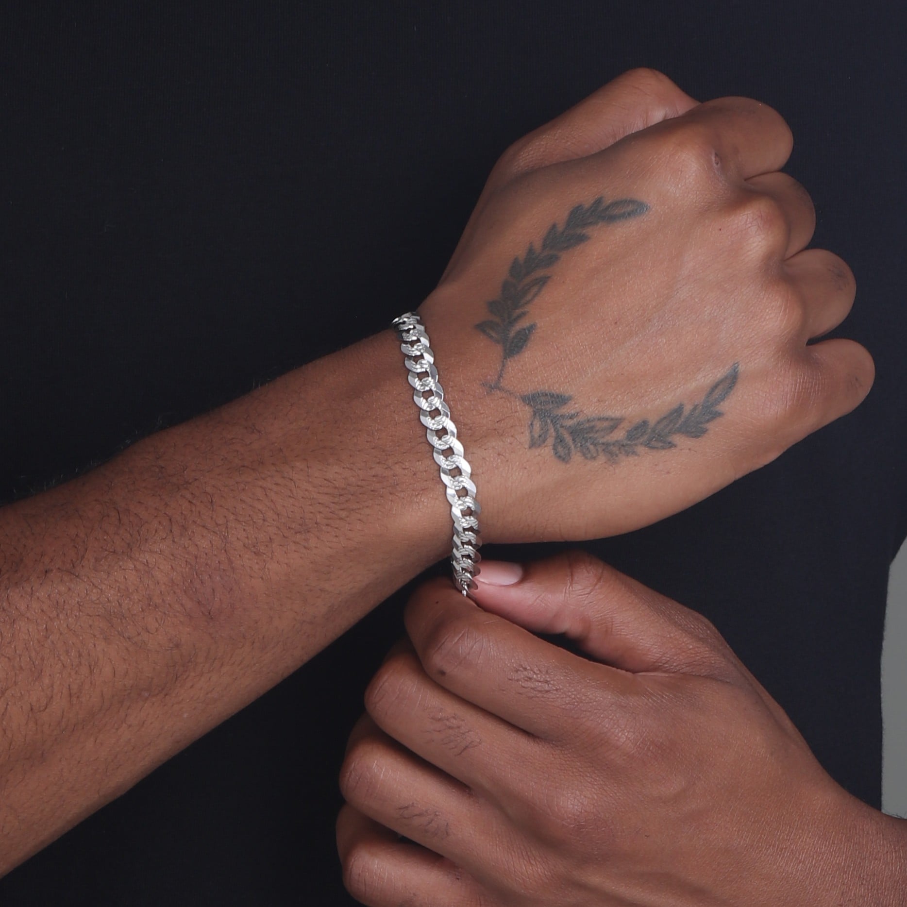 7mm-Flat-Cuban-Link-Diamond-Cut-Bracelet-Rhodium-b 7mm Flat Cuban Link Diamond Cut Bracelet Rhodium b