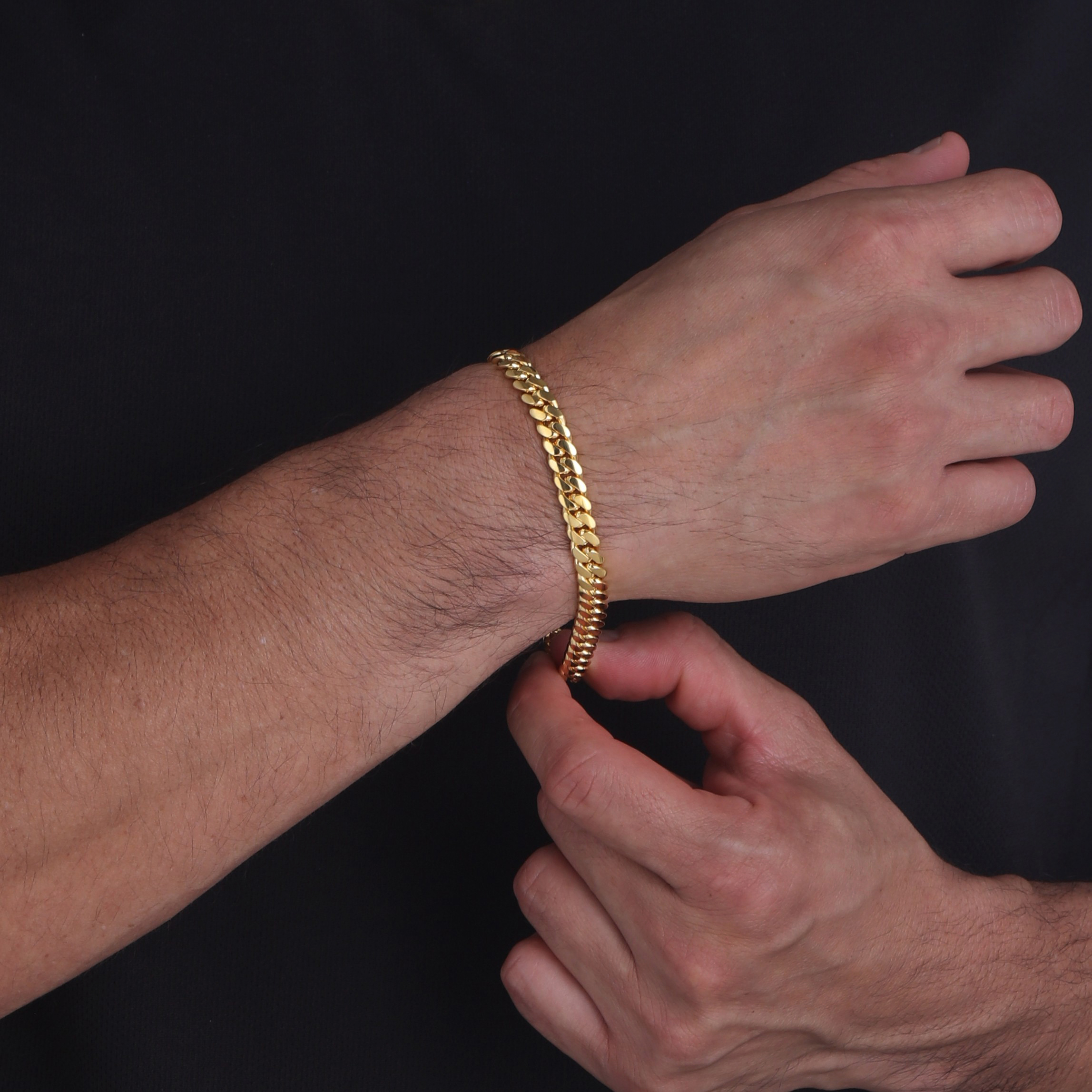 7mm Premium Cuban Link Box Clasp Bracelet yellow gold b