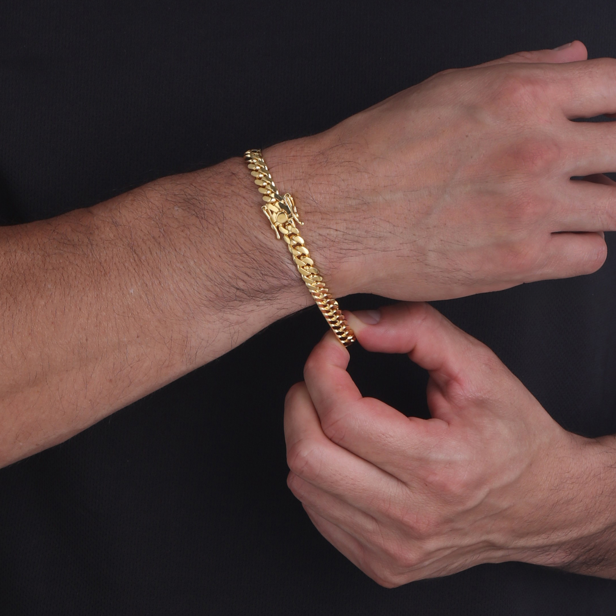 7mm Premium Cuban Link Box Clasp Bracelet yellow gold c