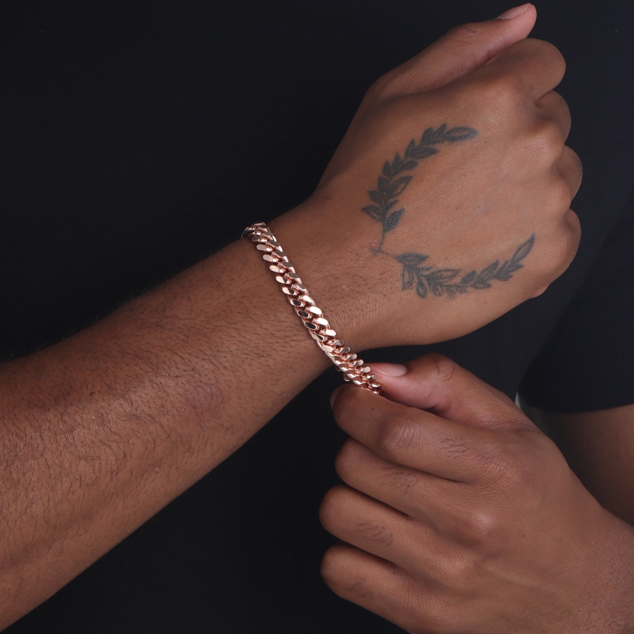 9mm-Silver-Cuban-Link-Lobster-Bracelet-Rose-Gold-b 9mm Silver Cuban Link Lobster Bracelet Rose Gold b