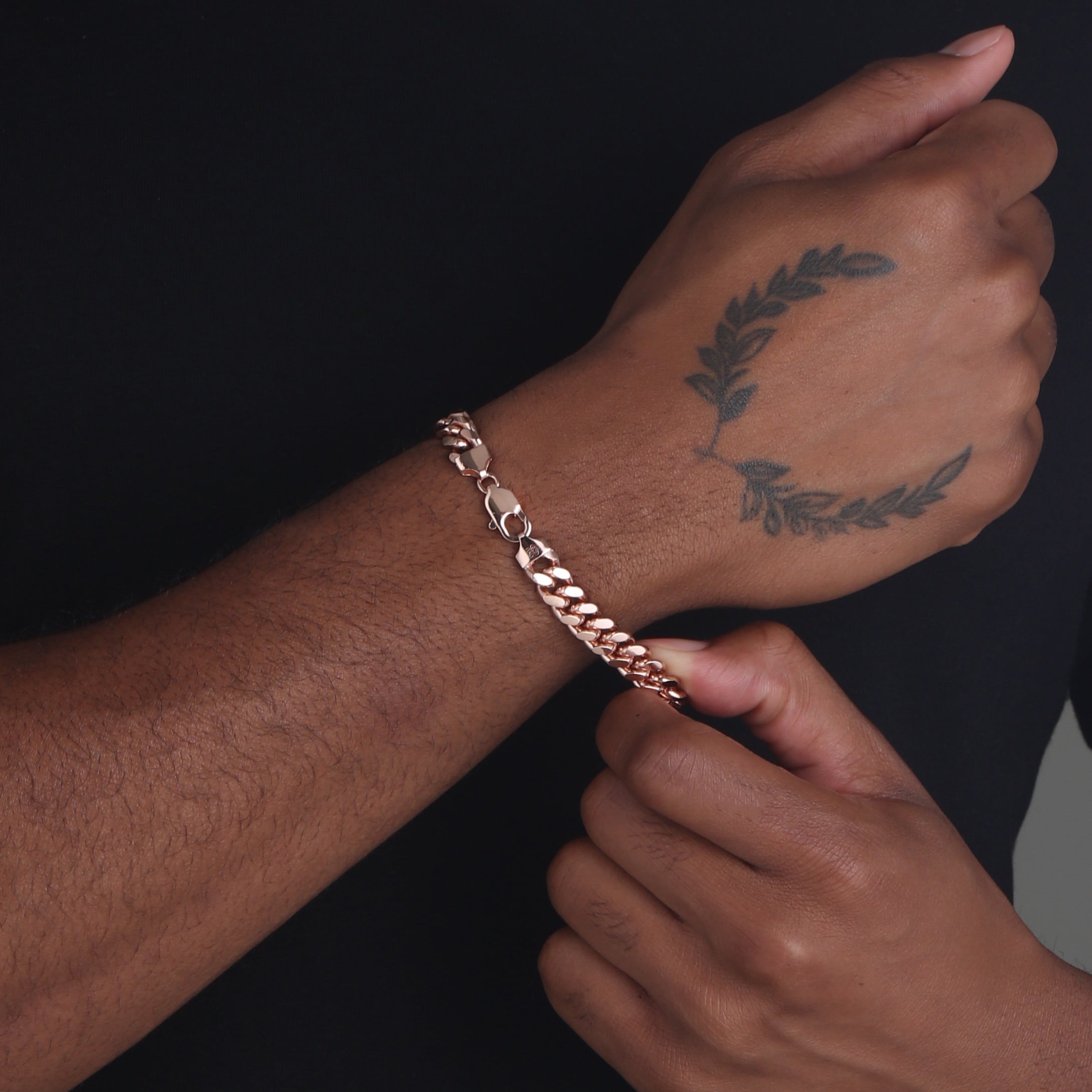 9mm-Silver-Cuban-Link-Lobster-Bracelet-Rose-Gold-c 9mm Silver Cuban Link Lobster Bracelet Rose Gold c