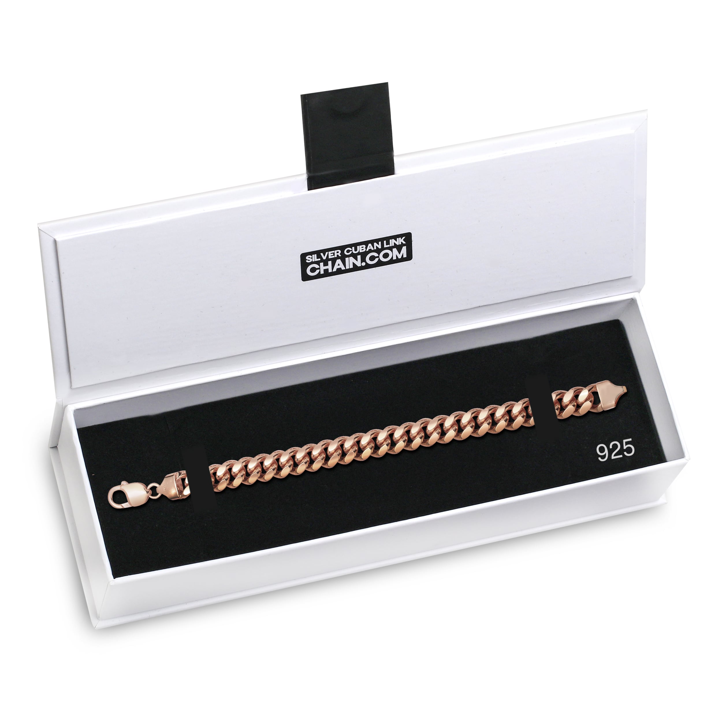 9mm-Silver-Cuban-Link-Lobster-Bracelet-Rose-Gold-f 9mm Silver Cuban Link Lobster Bracelet Rose Gold f