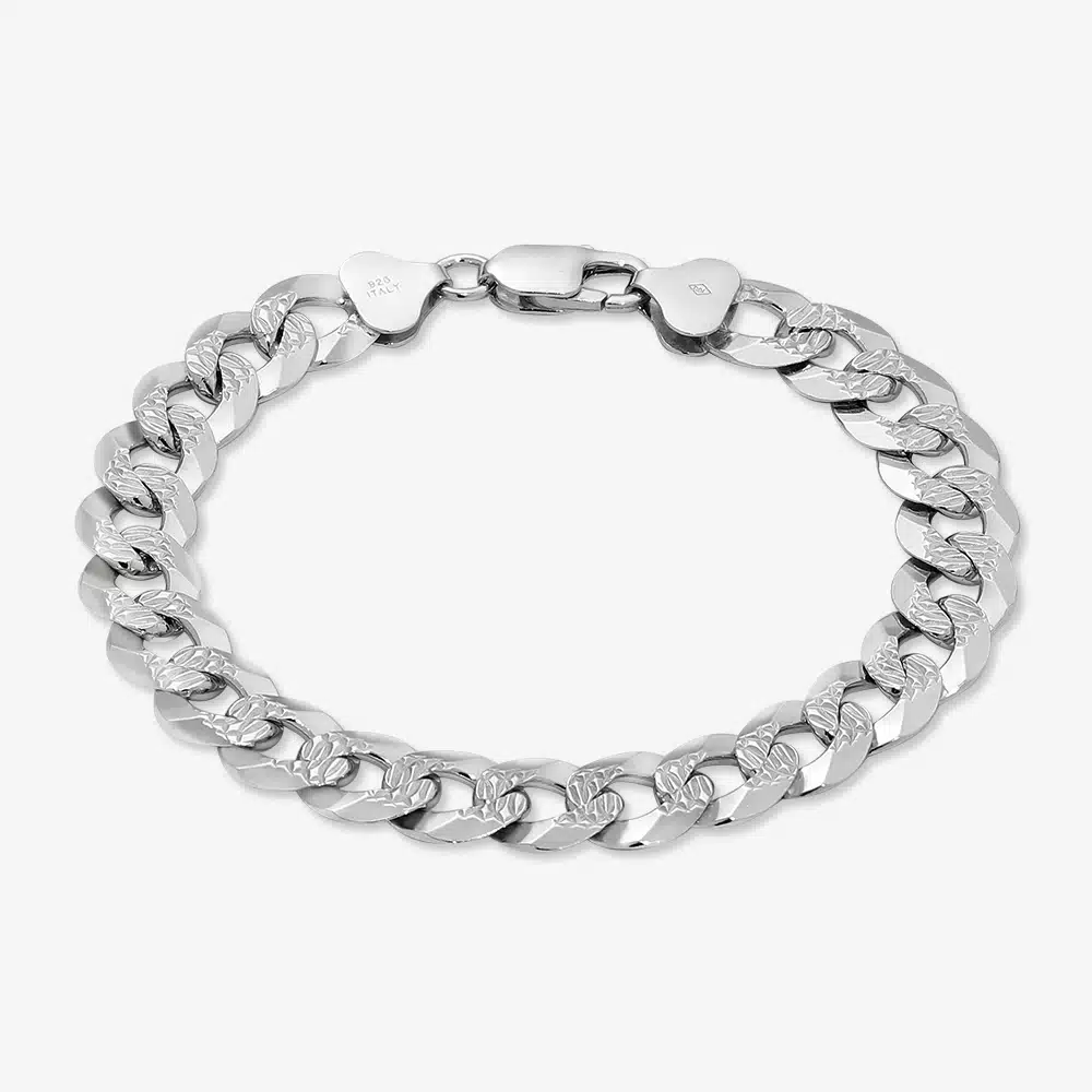 Flat-Cuban-Link-Diamond-Cut-Bracelet-10mm Flat Cuban Link Diamond Cut Bracelet 10mm